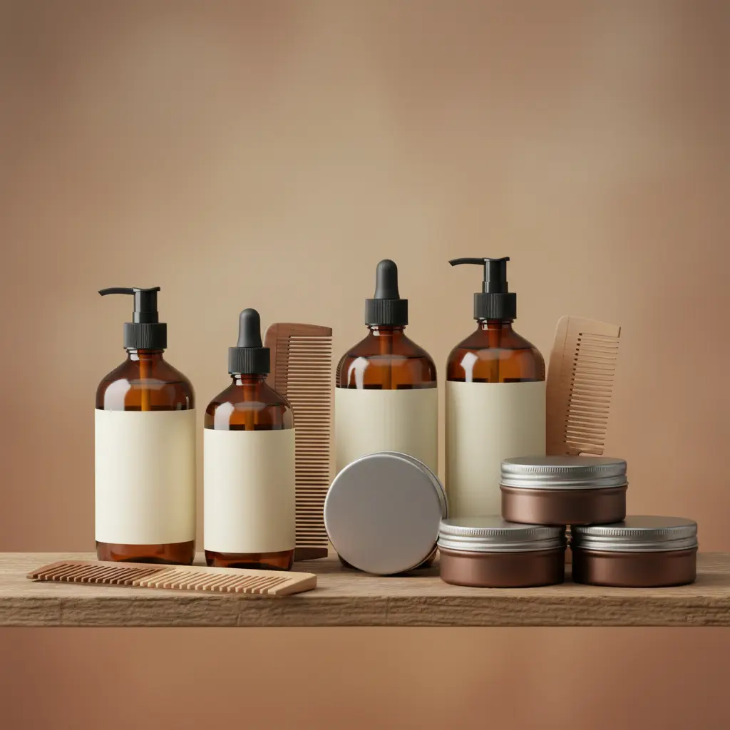 Shelf with assorted grooming products