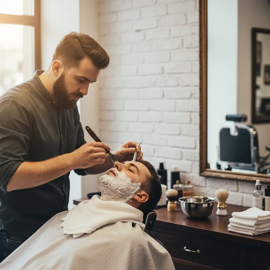 Hot towel shave with straight razor